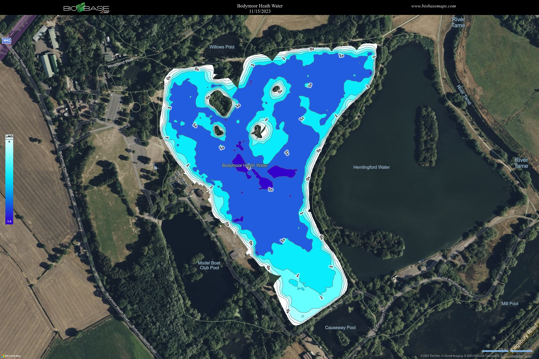 Bodymoor Heath Water depth map